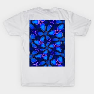 Deep Blue Flower Pattern T-Shirt